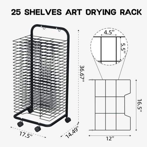 Image of INNOVART 25 Shelves Mobile Art Drying Rack for Classroom & Art Studio, Portable Steel Painting Drying Rack with 4 Wheels, Functional Artwork Display Storage Racks for Classroom, Craft Room, Home