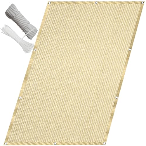 QINLIQIN Sonnensegel Sonnenschutz 50 x 210 cm Schattiernetz Tennisblende Atmungsaktiv Schützt Privatsphäre mit Ösen, Nylon Kabelbinder Und Kordel für Wohnungsgeländer, Creme Farben