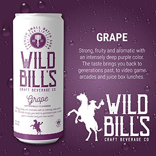 Image of Wild Bill's Craft Soda Soft Drinks Fruity Variety Pack, Strawberry, Grape, Rocket Pop, Orange Cream, Pure Cane Sugar, Caffeine Free, NO High Fructose Corn Syrup, Gluten Free 12 Pack