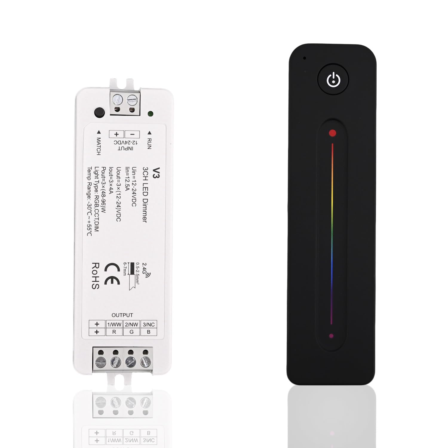 RF Wireless Remote CCT LED Strip Controller Magnetic Wall-Mounted Touch Slide Brightness/Color Temp Adjust Sensitive Touch Slide Flicker DC 5V-36V 8A(V2+R12)