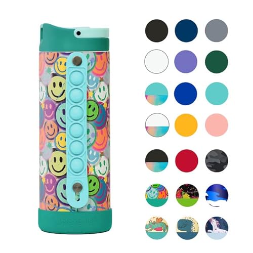 Elemental Iconic Pop Kids Water Bottle For School Girls And Boys | Triple Insulated Stainless Steel Thermos With Straw Lid & Fidget Handle | Flask Water Bottle | Bpa Free Tumbler, 14Oz -Graffiti Smile #TOP7