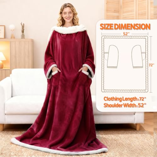 Image of Wearable Heated Blanket With Sleeves & Foot Pocket, Heated Throw Blankets Fast Heating Blanket With 10 Heat Settings Auto Shut Off Over-Heat Protection-Warm Gift, Machine Washable, 52 inch*72 inch+18 inch