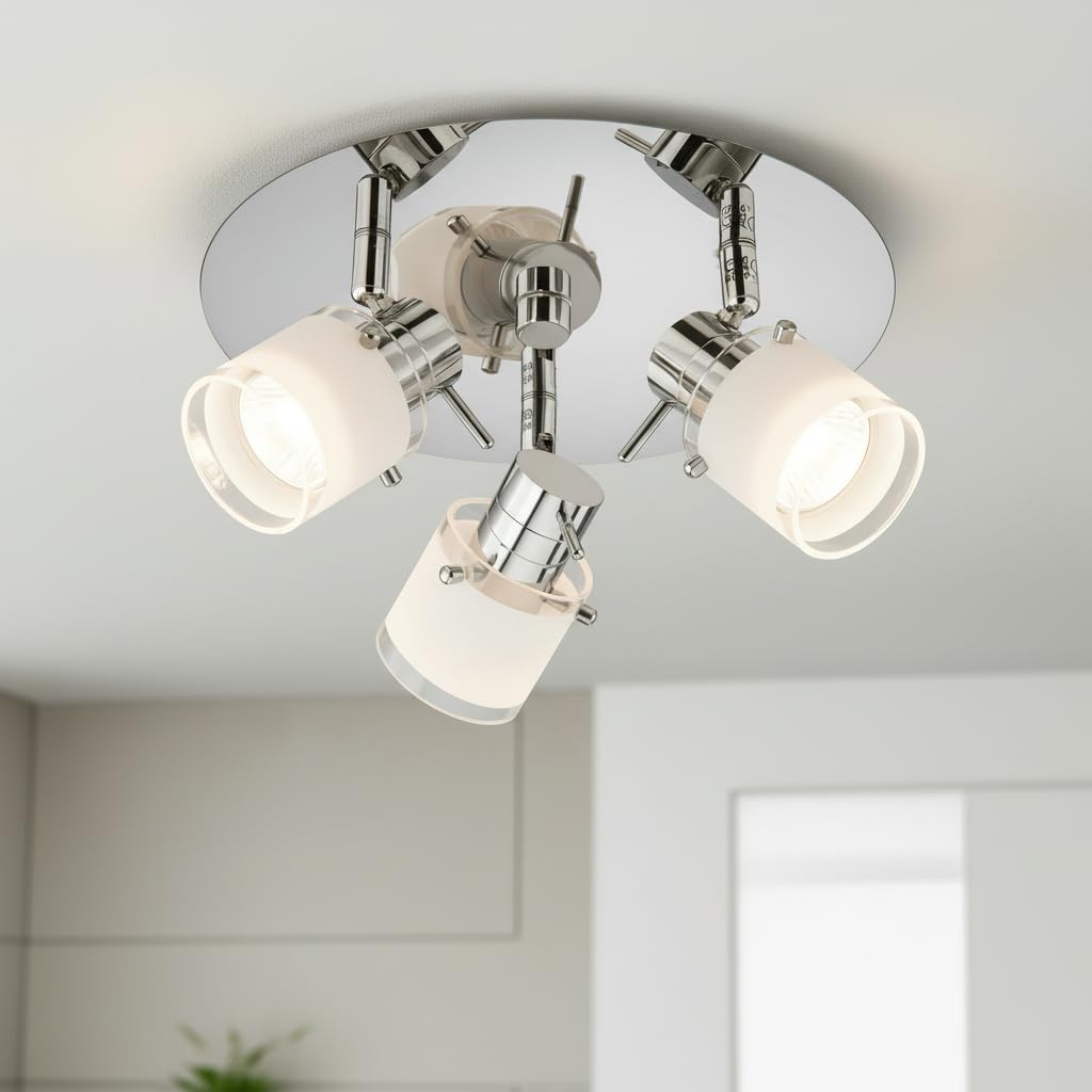Trango 3-flammig 1006R-SD Badleuchte IP44 in Chrom Rondell *RONNY* inkl. 3x 5 Watt 3-Stufen dimmbar 3000K warmweiß GU10 LED Leuchtmittel Bad Deckenleuchte -Deckenstrahler schwenkbar & drehbar Spots