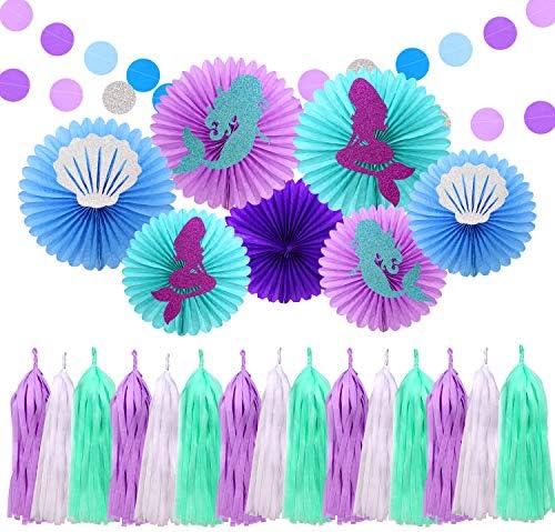 Mermaid Party Decoration Kit Tissue Paper Fan Purple and Blue Dots Garland Under The Sea Themed Birthday Baby Shower Bridal Wedding Party Supplies
