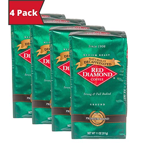Red Diamond Ground Coffee, Decaffeinated, Medium Roast, 100% Arabica Premium Beans, Strong & Full-Bodied Flavor, 11 Ounce Resealable Bags (4 Pack) #TOP7