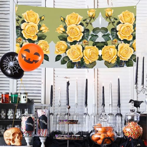 MINDBBDFJ Yellow Rose Print Banners And Signs For Outdoor/Indoor,Personalized Banner Customizable Parties Halloween Banner (180x90cm)2