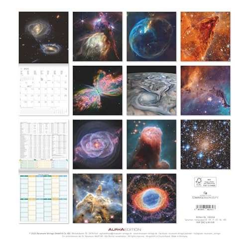 Alpha Edition - Space 2026 – Broschürenkalender 30×30 cm (30×60 geöffnet) mit Notizbereich, faszinierender Weltraum-Wandkalender & Bildkalender, idealer Wandplaner für Astronomie- & Sternenfans