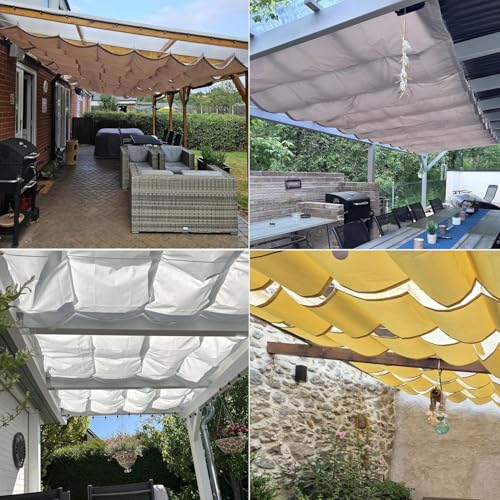 Toile d'ombrage rétractable vague 3x5m imperméable pour pergola de jardin crème - 7