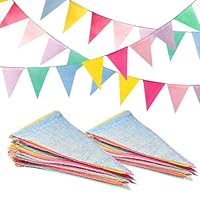 Novelty Place 26 Feet Pastel Color Pennant Banner Flags, 24 Multicolor Burlap Pastel Triangle Bunting Flags (5x7 in) - Indoor/Outdoor Garland Party Decorations for Bithday, Classroom, Shops, Carnival