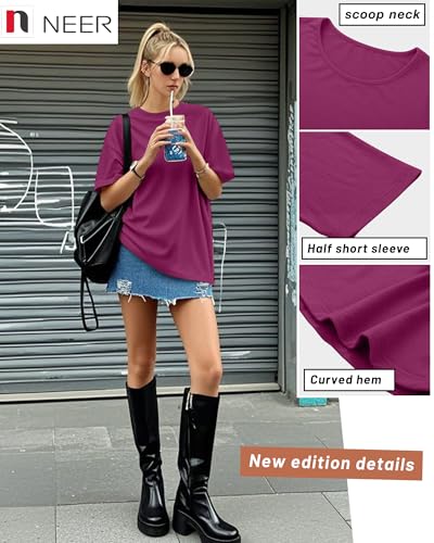 Neer 4 Pack Women's Half Sleeve Top Elbow Length T Shirt Oversized Round Neck Cotton Tee Summer Casual Tops4