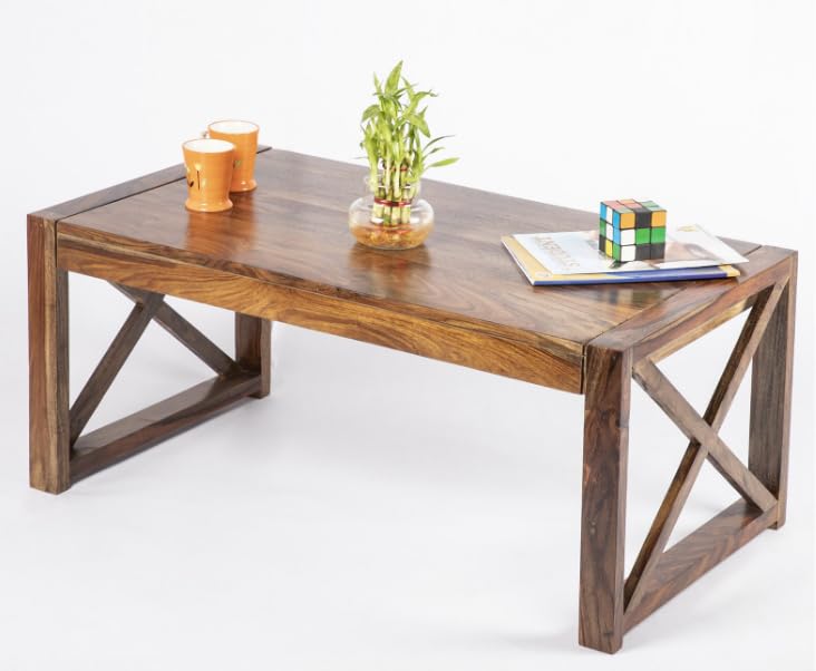 Image of Sheesham Wood Rectangular Center Coffee Table for Living Room | Centre Table for Drawing Room, Office & Home | Natural Finish
