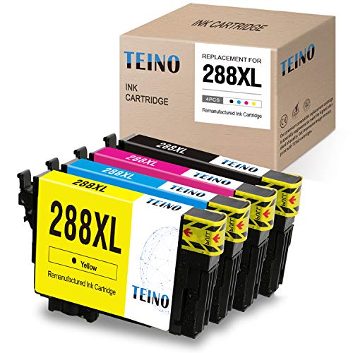 TEINO Remanufactured Ink Cartridges Replacement for Epson 288 XL 288XL use with Epson Expression Home XP-340 XP-440 XP-446 XP-430 (Black, Cyan, Magenta, Yellow, 4-Pack)
