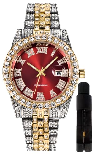Hip Hop Watches for Men Iced-Out Bling Diamond Luxury Quartz Watches with Date