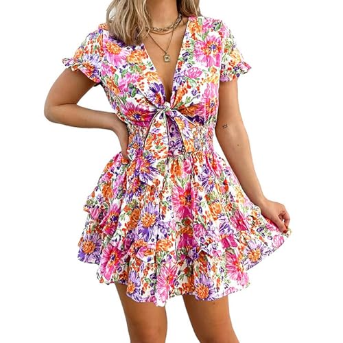 Robe courte à volants et manches courtes style romantique pour l'été - 5
