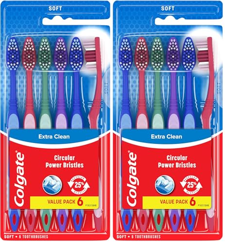 Image of Colgate Extra Clean Toothbrush, Soft Toothbrush for Adults, 6 Count (Pack of 2)