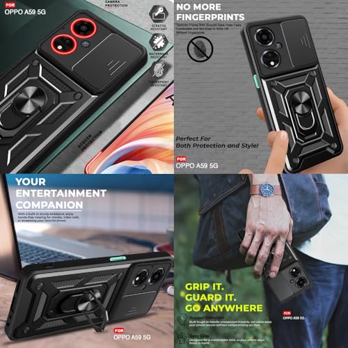 Image of AESTMO Tough Armor Oppo A59 5G Bumper Back Case Cover | Ring Holder & Sliding Camera Shield Cover | 360 Degree Protection Back Case Cover for Oppo A59 5G (Black)