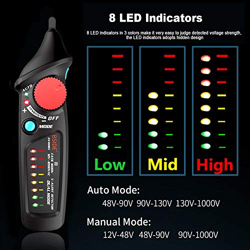 Image of Bside AVD06X Non Contact Voltage Tester Pen Electric AC Power Detector 12-1000V Dual Mode Freely Adjustable Sensitivity Breakpoint Locator with 8 LED Indicators and Flashlight