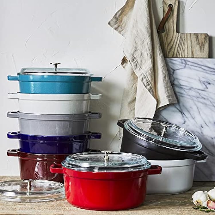 STAUB Cast Iron Dutch Oven 4-qt Round Cocotte with Glass Lid, Made in France, Serves 3-4, Black