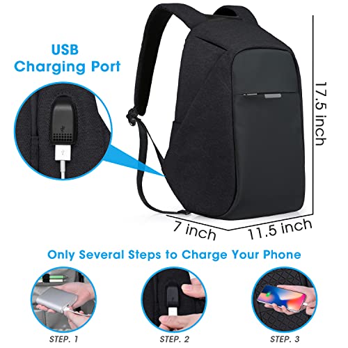 Oscaurt Laptop Backpack, Theftproof Travel Backpack, Hidden Zipper Bag With Usb Charging Port, Water Resistant Business Back Pack For Student Work Men & Women New Version Black #TOP5