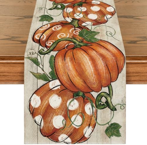 Artoid Mode Polka Dot Pumpkins Vine Wood 210 GSM Fall Table Runne...