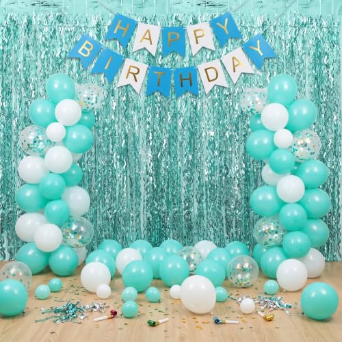 Image of TONIFUL 2Pcs Wavy Mint Green Metallic Tinsel Foil Fringe Curtain Streamer