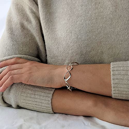 Silverly Twisted Infinity Symbol Wide Chain Bracelet for Women in 925 Sterling Silver – Figure 8 Link Bracelet With Toggle Clasp – Modern Sleek T‑Bar Bracelets – Symbolic Jewelry Gift3