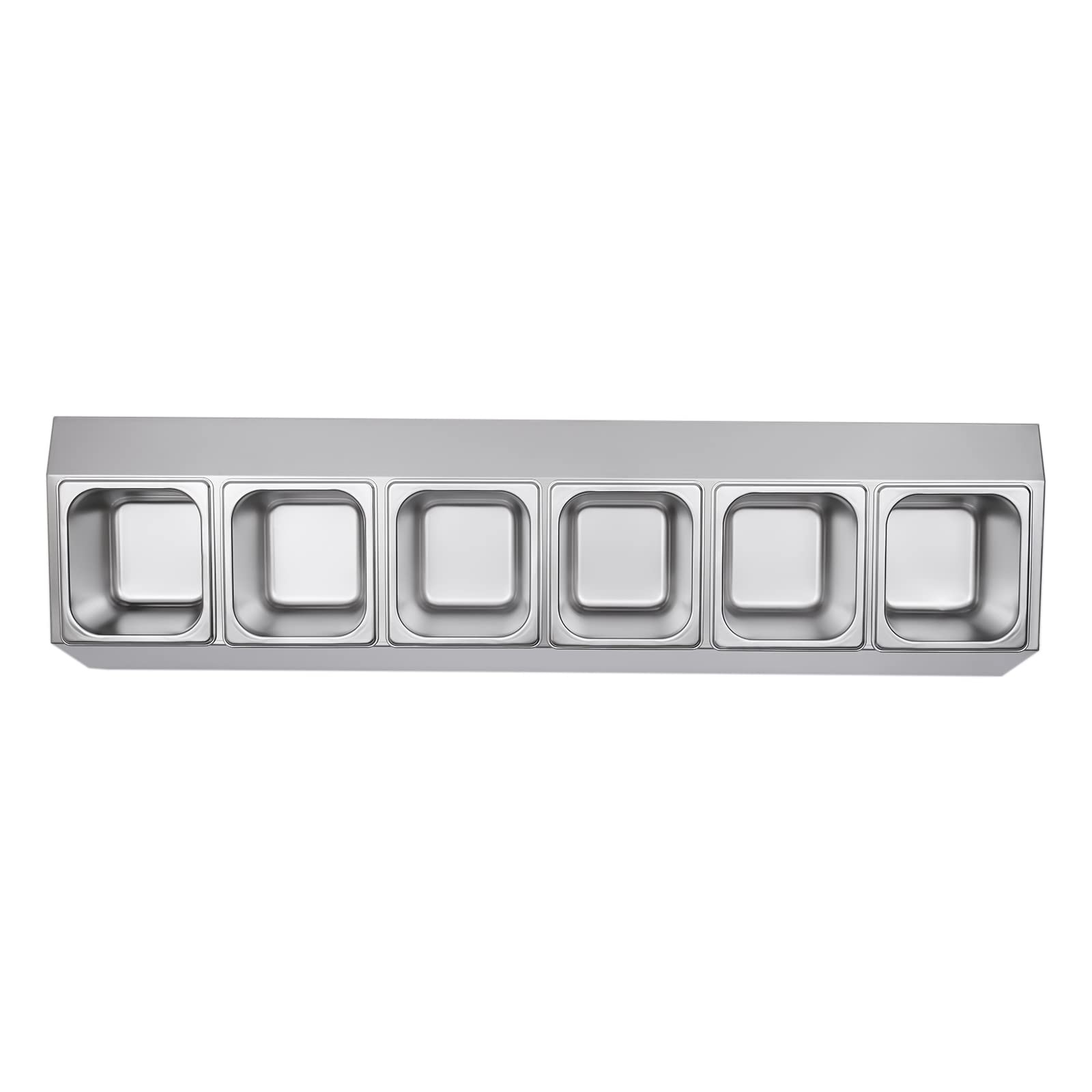 Scatola per condimenti, supporto per vasca, piastra di collegamento gn con contenitore per ingredienti, 6 inserti in acciaio inossidabile, contenitore per spezie 2 l/0,53 gal