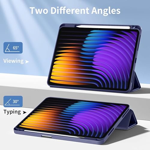 Image of TGK Rotating Case for Xiaomi Mi Pad 7 11.2 inch /Pad 7 Pro with Pencil Holder Trifold Stand Cover Clear Back (Dark Blue)