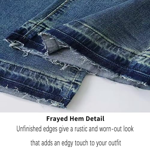 Womens Capris Wide Leg Stretchy High Waisted Frayed Hem Loose Denim Jeans3