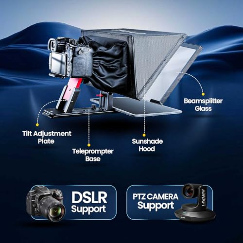 Image of AIWaft ALWT12XS 12.9 inch All-Metal Teleprompter with Bluetooth Remote & App Control | Compatible with iOS /Android App On iPad, Smartphone & DSLR | Foldable with Carry Case for Video Shooting