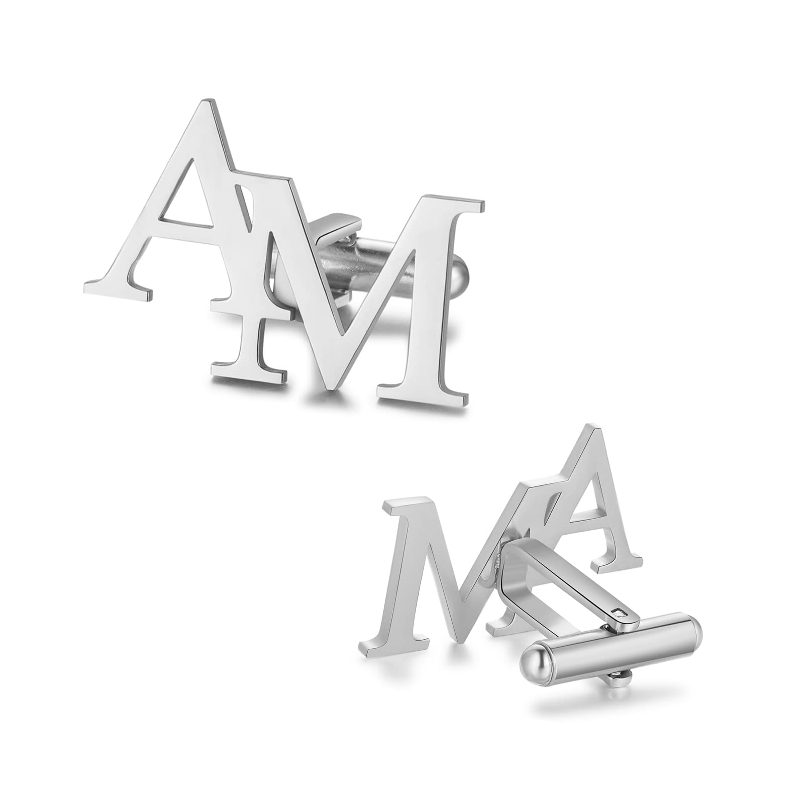 Jeweidea Gemelos Camisa Hombre personalizados para hombre con iniciales grabadas letras1 par juego nombres gemelos de acero inoxidable para papá,novio,boda,graduación,regalos del día del padre