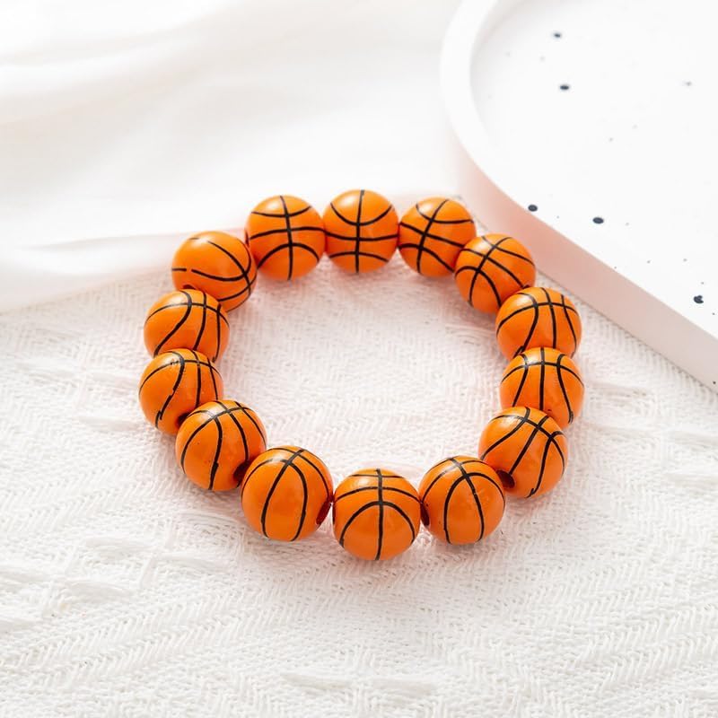 Sport Ball Bracelet for Men Women Cute Wooden Ball Beads Stretch Bracelet Football Tennis Basketball Baseball Soccer Sports Bracelet Game Day Accessories for Players Sport Fans Cheerleaders image 4