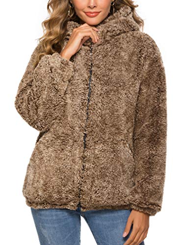 ANRABESS Women Long Sleeve Zipper Sherpa Fleece Sweatshirt Soft Fade Fleece Pullover Outwear Coat A115kaqi-S