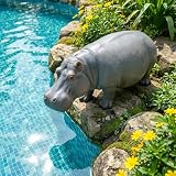 Zentrava Hippopotamus Garden Statue, 27.5" Large Resin Animal Figurine - Realistic Safari Yard Sculpture, Durable Hippo Lawn Ornament for Outdoor Patio & Poolside Decor(Hippopotamus)