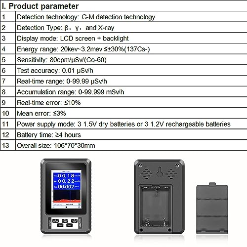 Detector portátil de radiación nuclear con pantalla LCD miniatura 6
