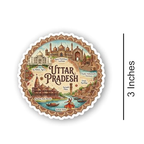 Image of Uttar Pradesh Textured Finish Acrylic Fridge Magnet | UV Texture Printed, Stylish Multicolor Magnet for Fridge, Wardrobe & Metal Surfaces, Pack of 1 (Uttar Pradesh)