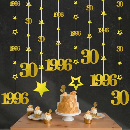Image of Eucutur Gold 30th Birthday Decorations for Him Her, Pre-Strung Glitter Twinkle Number 30 Years Old Vintage 1996 Hanging Streamer Banner Party Supplies, Cheers 30th Birthday Anniversary Decor