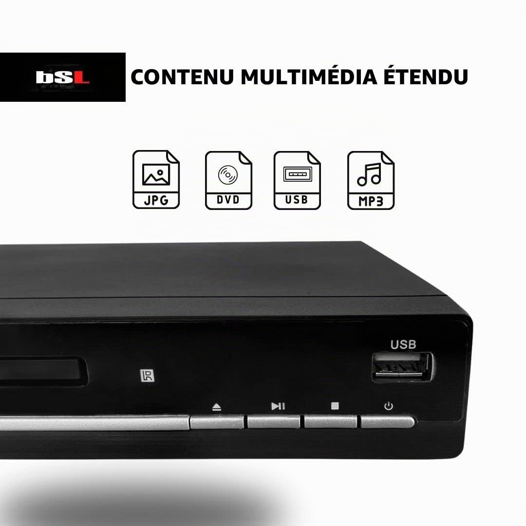 Lecteur DVD BSL-351 Multiformat DVD/CD | Lecteur USB multimédia | Sortie HDMI et AV (câble AV Inclus) | Télécommande | pour Toutes Les régions.