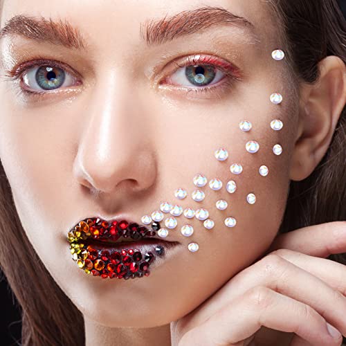 2000 Pieces Flat Back Gems Round Crystal Rhinestones 6 Sizes (1.5-6 mm) with Pick Up Tweezer and Rhinestones Picking Pen for Crafts Nail Face Art Clothes Shoes Bags DIY, S, Glass