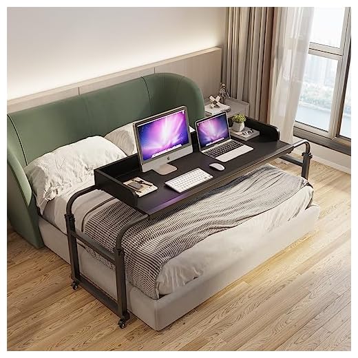 Overbed Table with Wheels Overbed Desk Over Bed Desk King Queen Bed Table Overbed Laptop Table Over Bed Table with Wheels(Black)