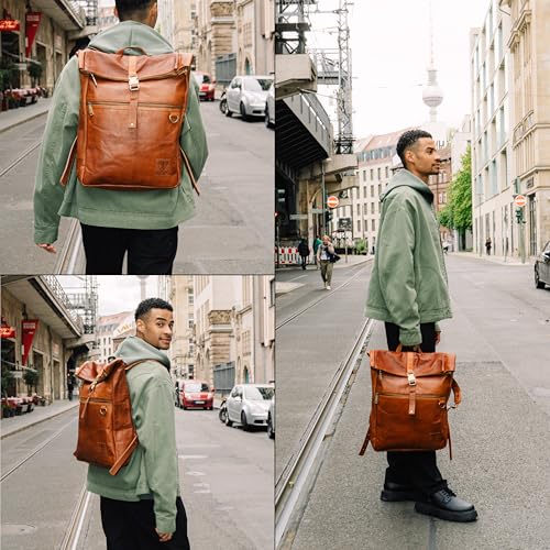 Berliner Bags Vintage Rucksack Utrecht XL aus Leder, Fahrradrucksack mit Laptopfach für Damen und Herren - Braun
