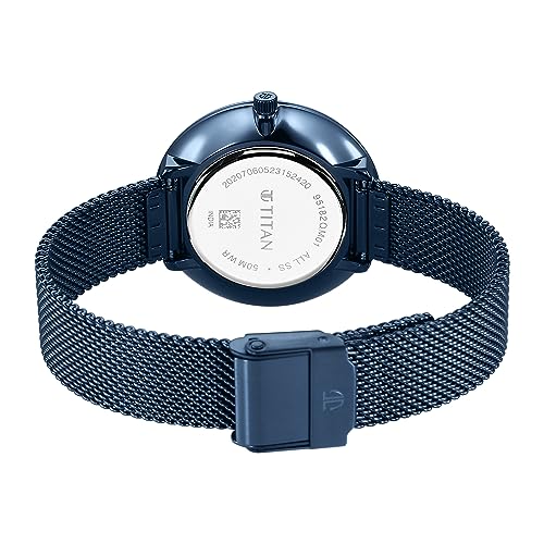 Image of Titan Slimline Quartz Analog White Dial Blue Stainless Steel Strap Watch for Women-NS95182QM01