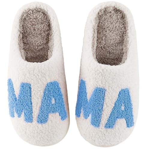 DATAROPE Mama Slippers Mom Slippers Indoor For Women Men Soft Warm Fuzzy House Bedroom Slipper Mothers Day Comfort Gifts For Moms Memory Foam Cozy Fluffy Fall Winter Home Shoes Blue Mommy 41-42