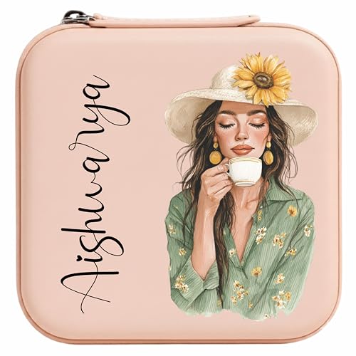 Image of P Arts Personalised Mini Jewellery Organizer for Women - Custom Name Rakhi Gift for Sister | Rakshabandhan Special Jewelry Storage Box, PU Leather Travel Case