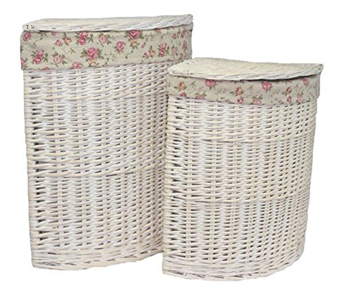 Red Hamper Corner White Wash Laundry Basket with a Garden Rose Lining, Wicker, 60 x 46 x 46 cm