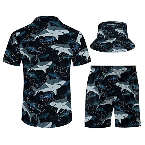 TAIZIYEAH Palm-Tree Flowers Mens Shirts and Shorts Set Summer 3 Pieces Button Down Beach Suit with Bucket Hats2