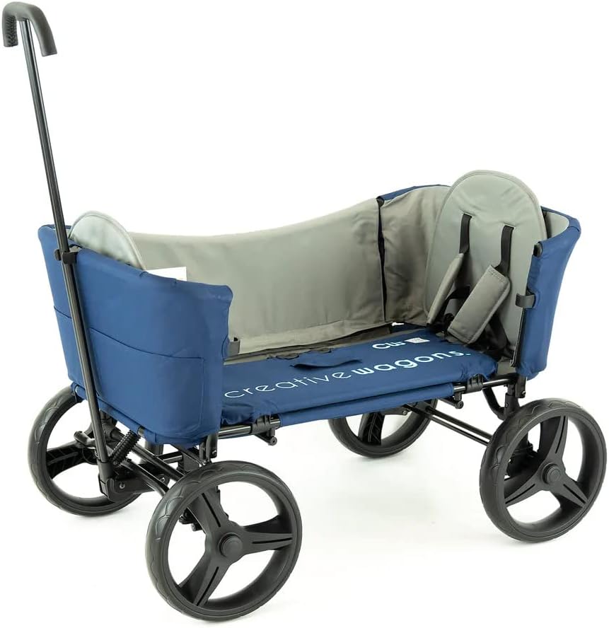 Creative Outdoor Foldable Stroller Wagon Buggy - Converts to Bench - Wagon Stroller for Kids - Removable Canopy - All-Terrain Wheels - Blue