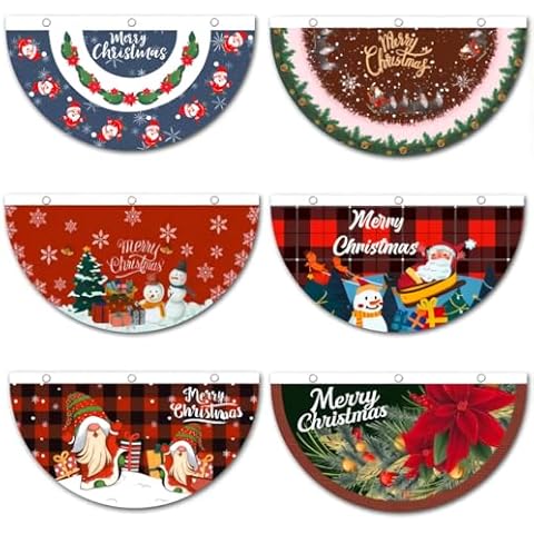 FQQWEE 6Pcs Christmas Bunting Fan Flag 35 x 18Inch Christmas Buffalo Plaid Hanging Bunting Flags with Grommets Outdoor Half Fan Flag Banner for Xmas New Year Yard Home Decor Cover