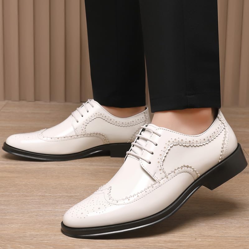 Shoes Dress Oxford for Men Lace Up Pointed Toe Brogue Embossed Wing tip Patent Leather Derby Shoes Low Top Block Heel Anti-Slip Business4