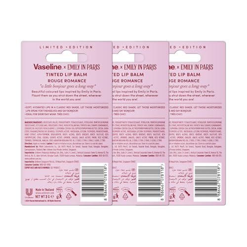 Image of Vaseline Rouge Romance Emily in Paris Limited Edition Red Tinted Lip Balm Stick 3g (Pack of 3)